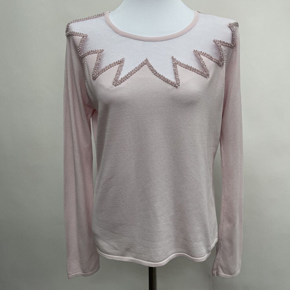 A. D. Originals Women's‎ Top Medim Light Pink Sheer Rhinestones